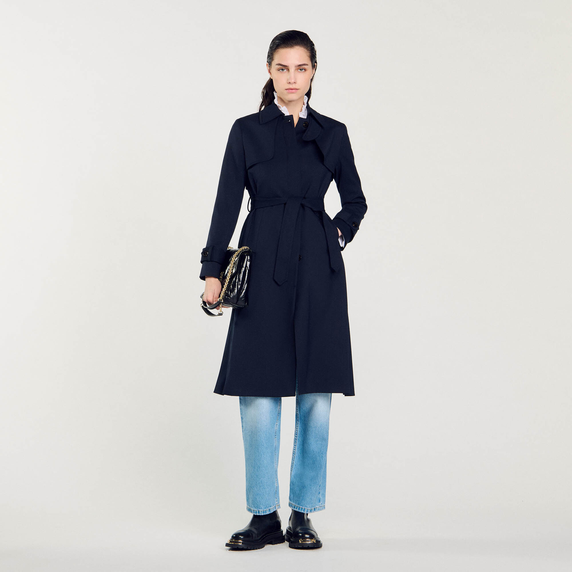 Gabardina con inserto plisado