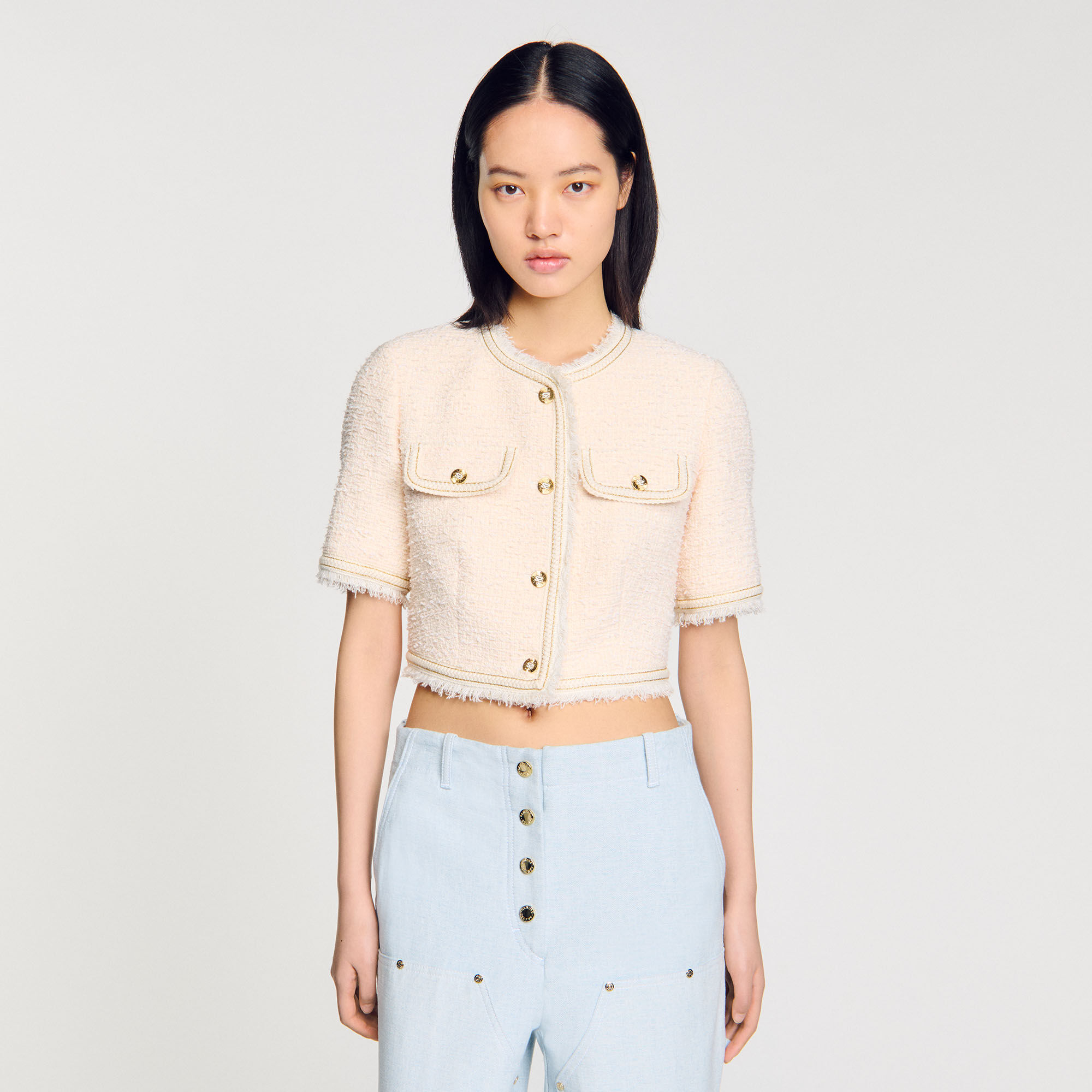 Chaqueta de manga corta de tweed