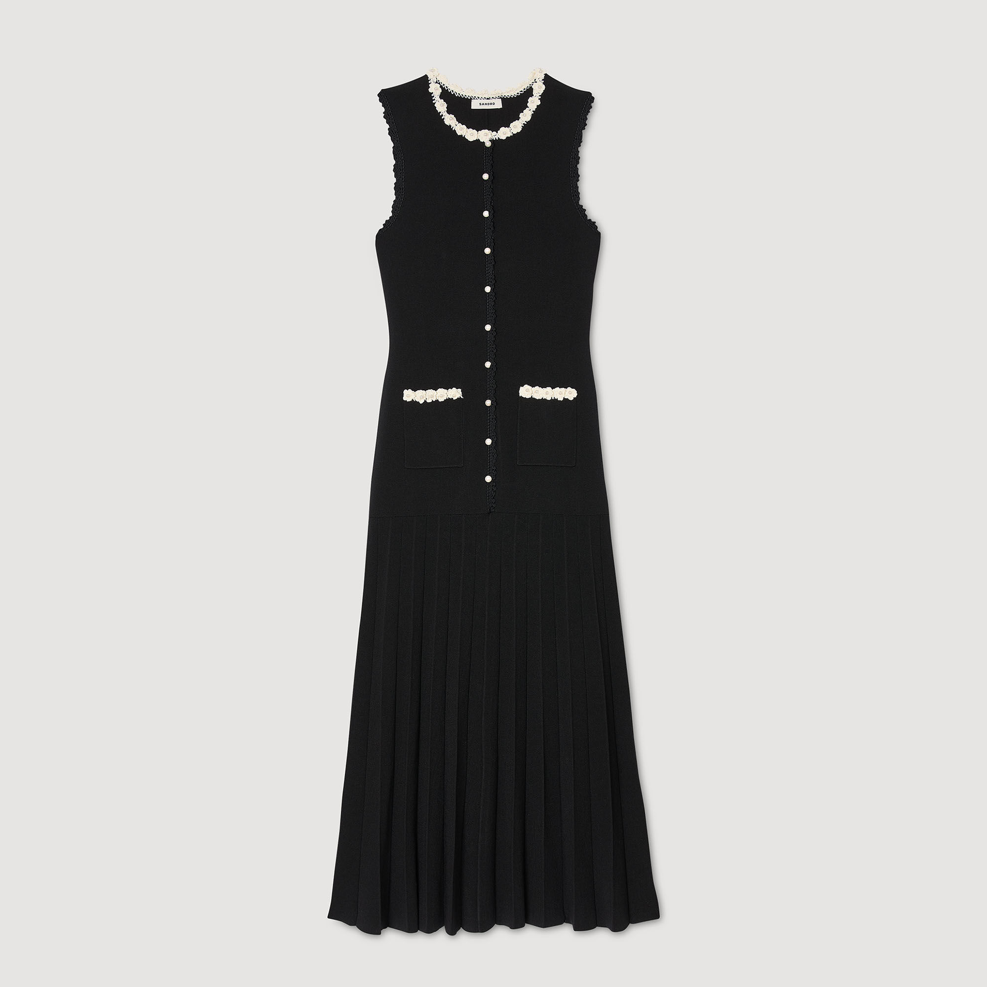 Vestido largo con detalles de ganchillo