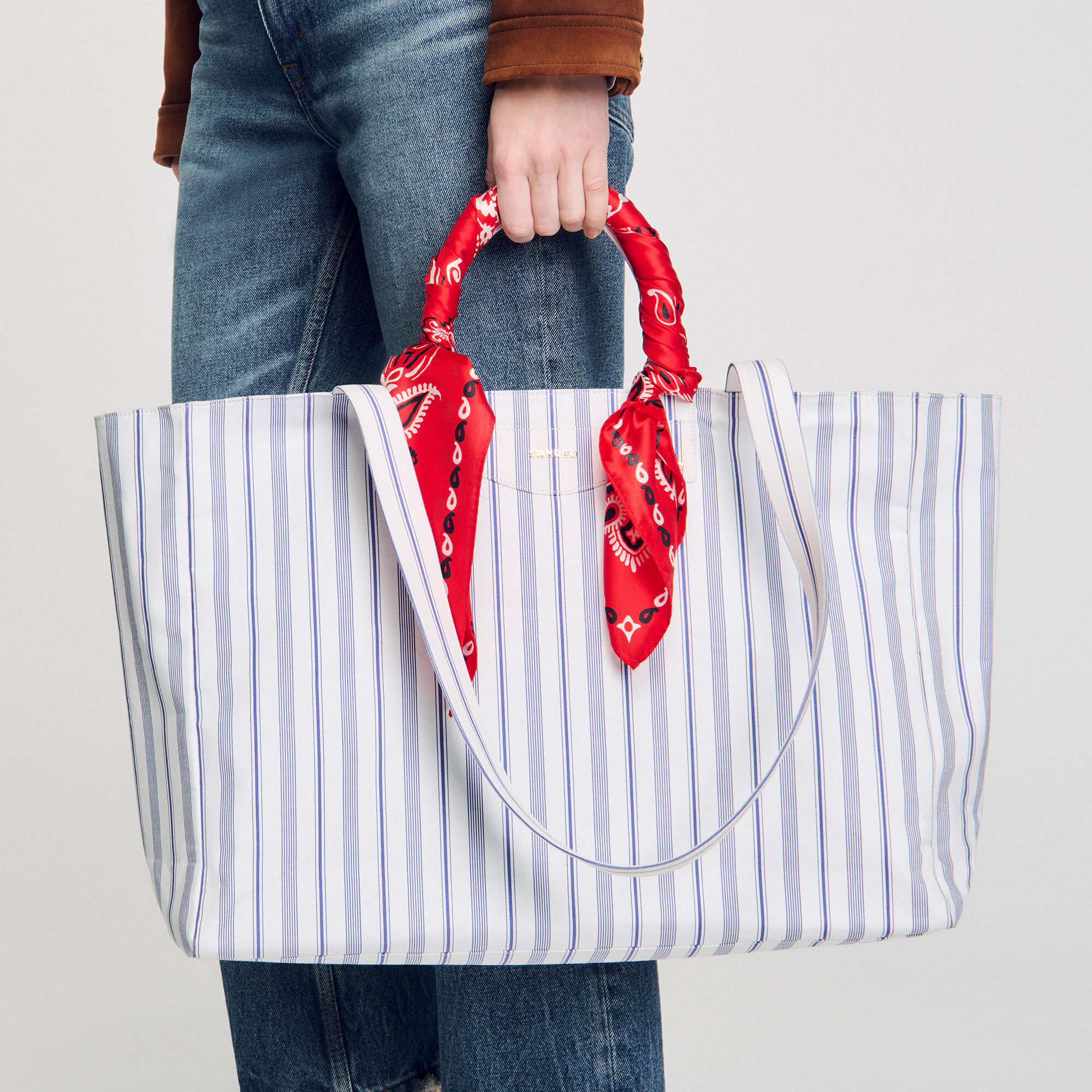 Bolso cabás de lona a rayas