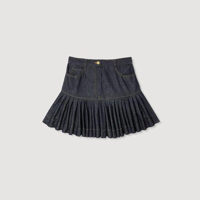 Falda corta de denim con volantes