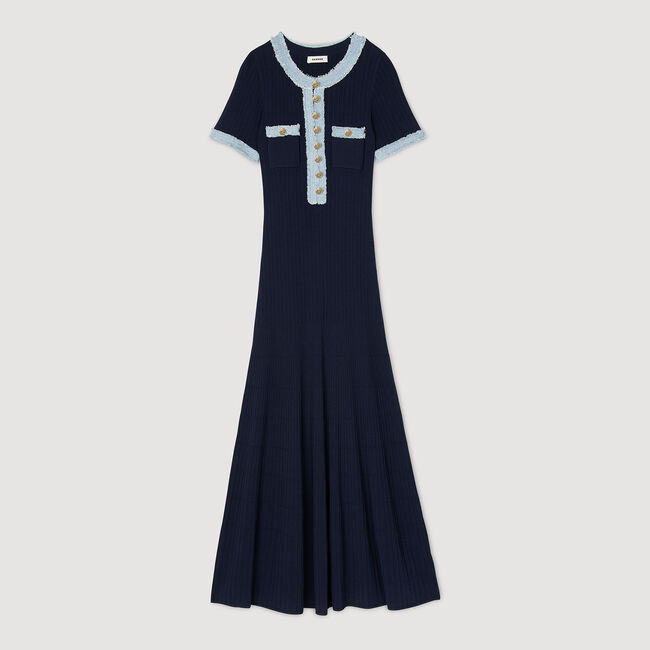 Vestido midi de punto y denim