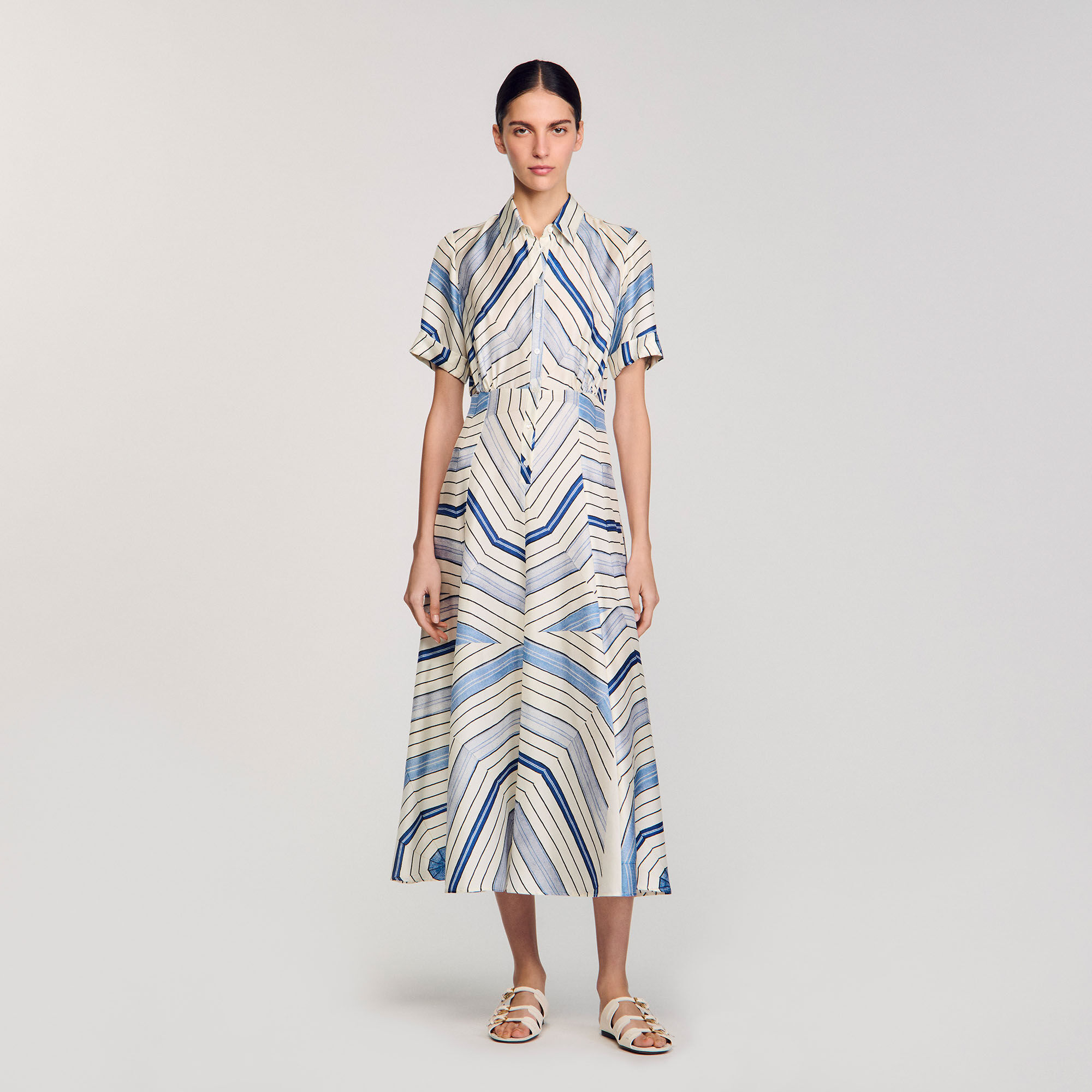 Vestido midi de seda con espirales