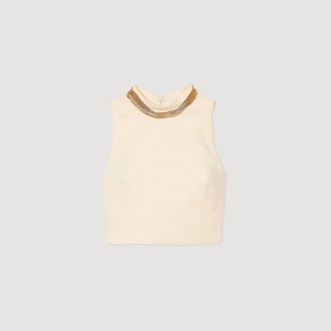 Top corto de punto con collar